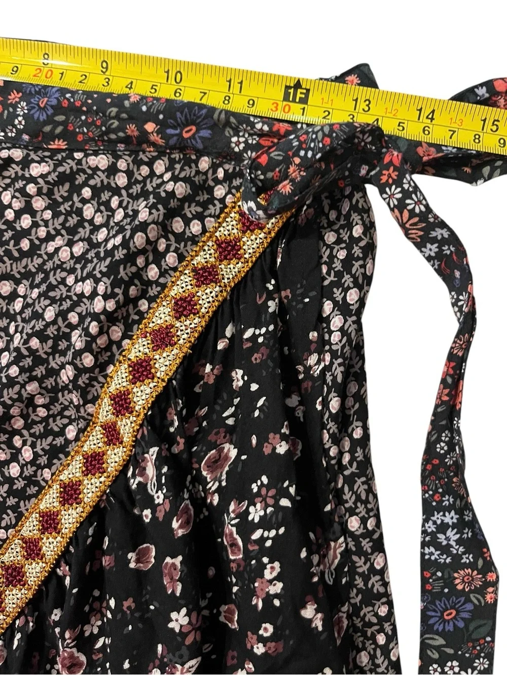 Free People Esmeralda Printed Skirt Floral Wrap Maxi Skirt with Gold Trim Sz 4